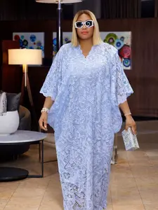 Elegant Azure Floral Lace Kaftan