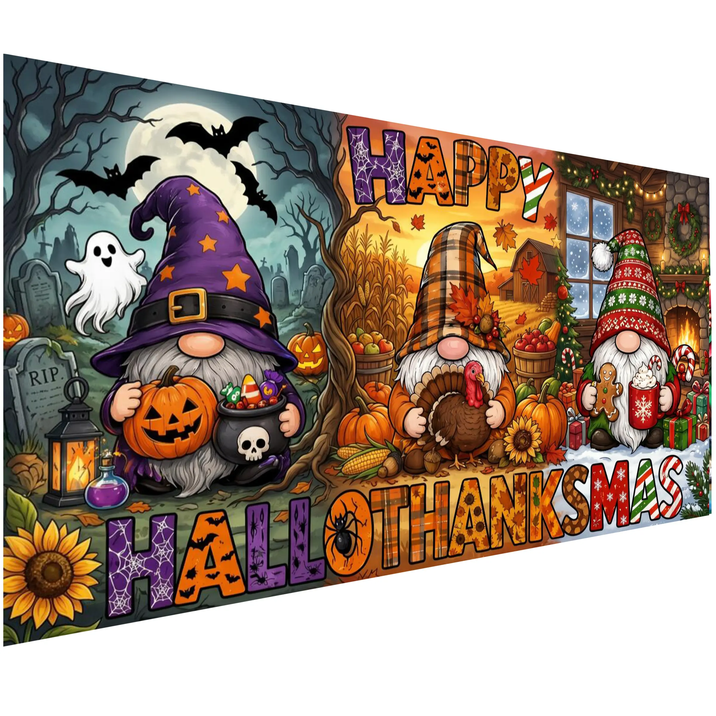 Happy Hallothanksmas Gnome Diamond Painting Kit,Diamond Art Kits for Adults,Halloween Diamond Art,Thanksgiving Diamond Painting,Christmas Diamond Art kit,Gnomes Diamond Mosaic Kits,Diy Craft kit,Large size 15.7x31.5inch,Gem Painting,Diamond Dots