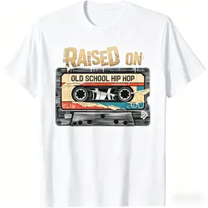 Raised On Old School Hip Hop Tshirt Cassette Graffiti Rap T-Shirt  Unisex Comfortable Casual Sports Tee  top