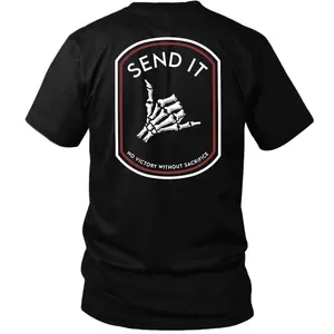 Send It Tactical T-Shirt, Skeleton Shaka Hand Patch Graphic Tee, No Victory Without Sacrifice Quote Shirt, Military Mindset Motivation Streetwear, Gift for Veterans, Gym Guys & Tactical Fans