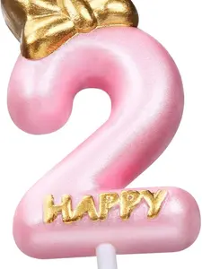 Pink Number 2 Candle Girl Happy Birthday Topper