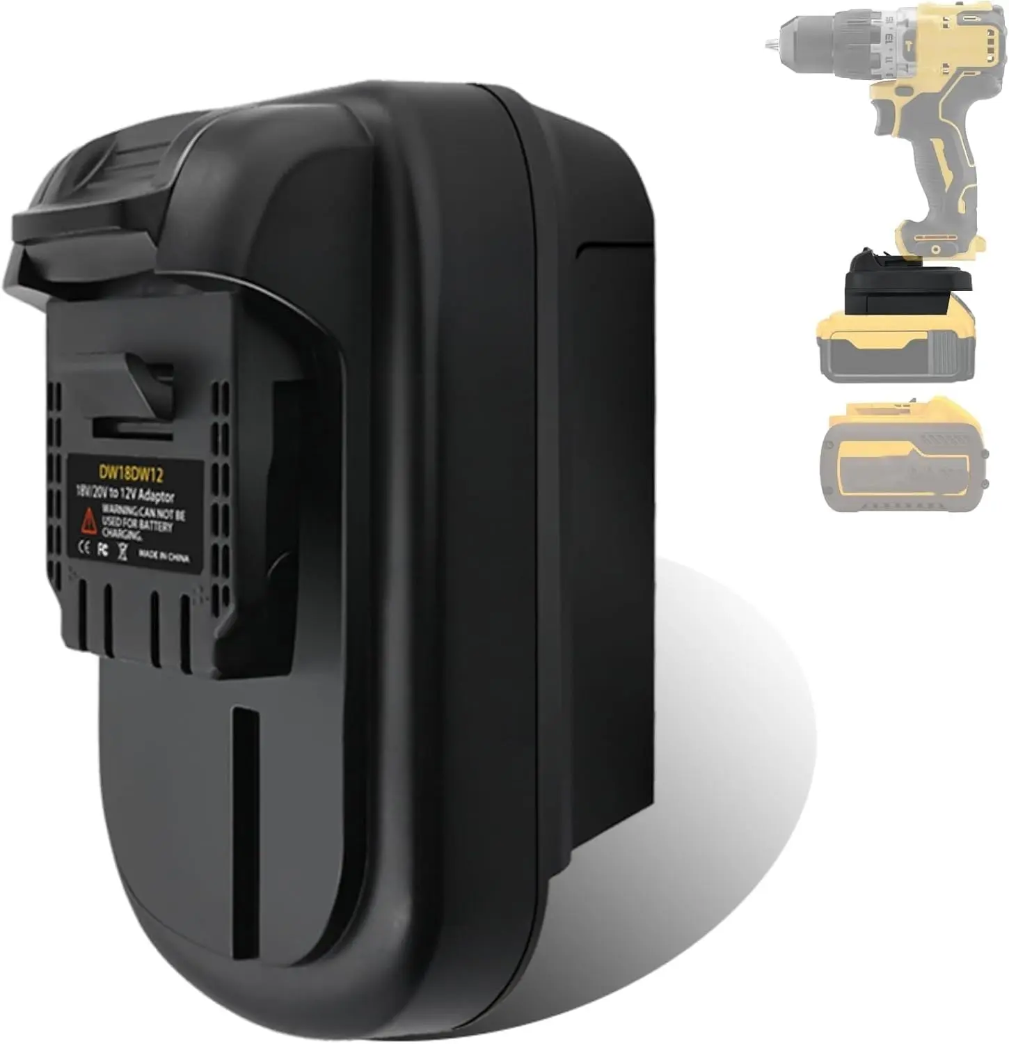 DeWalt DM18DW12 Plug 20V Adapter - Converts 20V/60V Batteries to 12V for Below 240W 12V Cordless Tools, Plastic Body, Rectangular Form (Only Adapter Included), Fits Below 240W