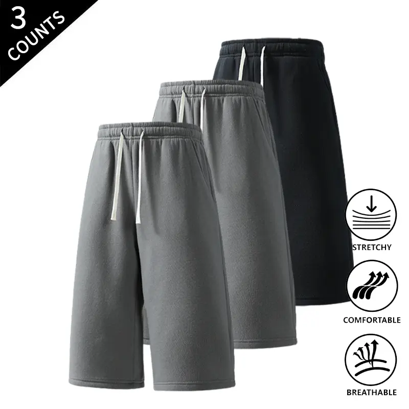 3-Pack Summer Vibes Men’s Oversized Knee-Length Casual Shorts — Drawstring, Baggy Long Sweat Shorts for Urban Street Fashion