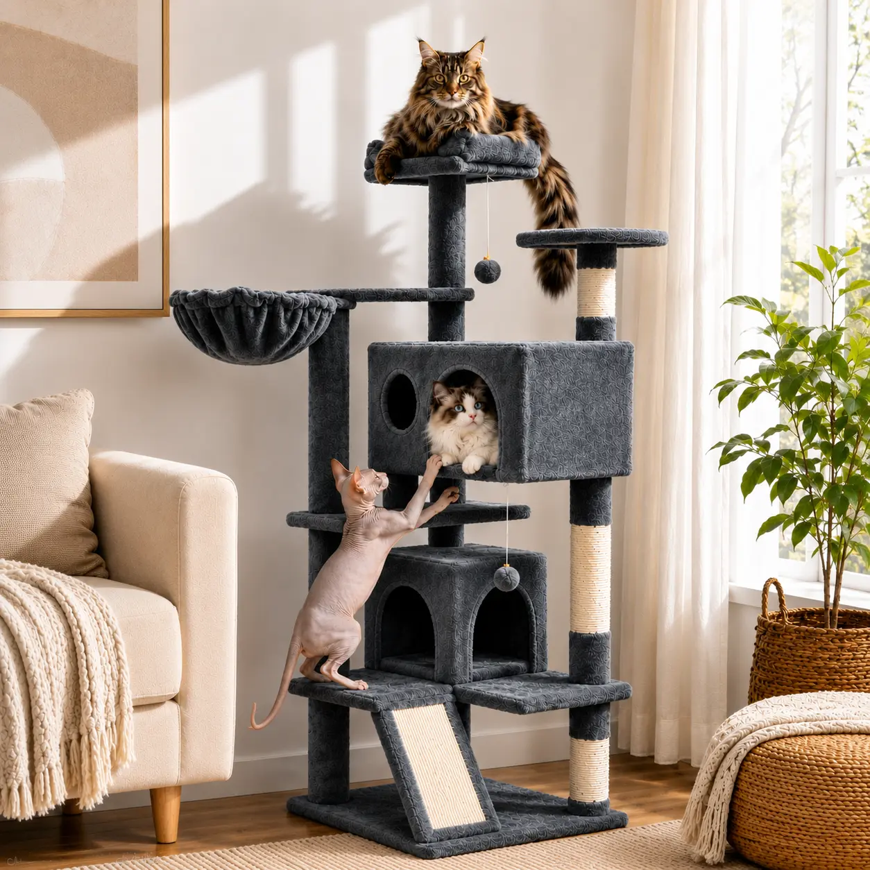 【On Sale】Yaheetech 54"/57''/63"/79"/82" Cat Tree Multilevel Cat Tower with 2 Condos & Dangling Ball & Round Platform & Ladder 【On Sale】Yaheetech 54"/57''/63"/79"/82" Cat Tree Multilevel Cat Tower with 2 Condos & Dangling Ball & Round Platform & Ladder
