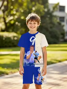 Uruguay National Team No. 9 3D Set, Boys' Mid-Childhood Sports Two-Piece, Fashion Outdoor Sportswear, Birthday Gift