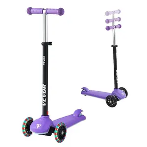 fathersdaygift VEVOR Kick Scooter for Kids Ages 3+, 3-Wheel Toddler Scooter with Light-Up Wheels, Adjustable Height Handlebar, Wide Anti-Slip Deck, Lightweight Aluminum Frame for Boys Girls up to 165 lbs, Purple