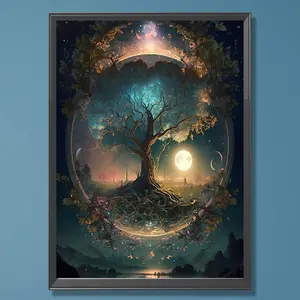 DIY Acrylic Paint by Number Kit, 1pc Frameless Canvas Tree Art with Numbered Guide, 40x55cm Wall Art Gift Idea for DIY Painting Enthusiasts