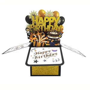 Happy Birthday Pop Up Card, 1 Set Birthday Card, 3D Box Design Greeting Card For Birthday Party，Family，friend gift