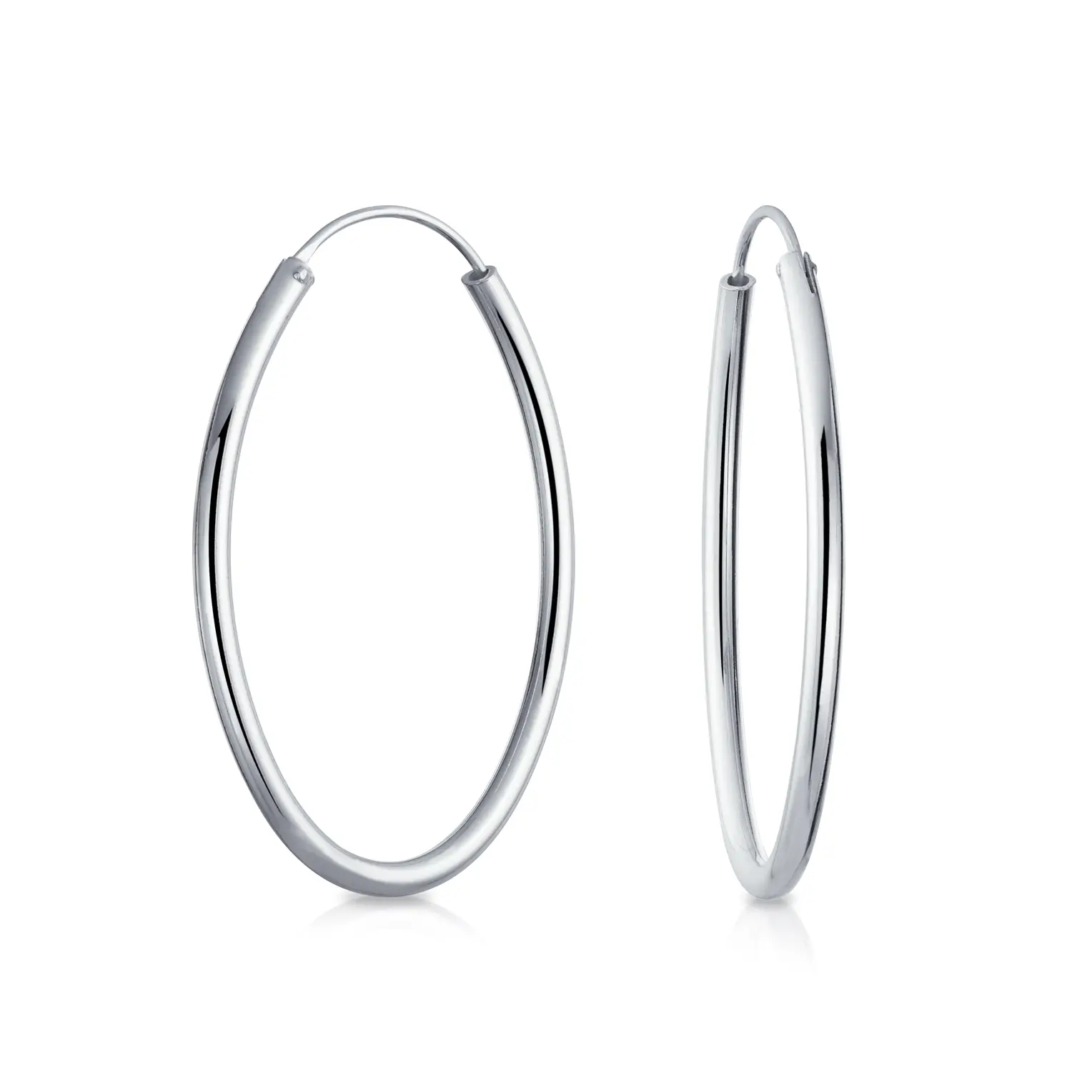 Minimalist Thin Endless Hoop Earrings .925 Sterling Silver 1.5"