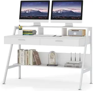 Tribesigns Computer Desk Modern 47-inch Office Table with Storage Shelf and drawers and Monitor Stand Riser
