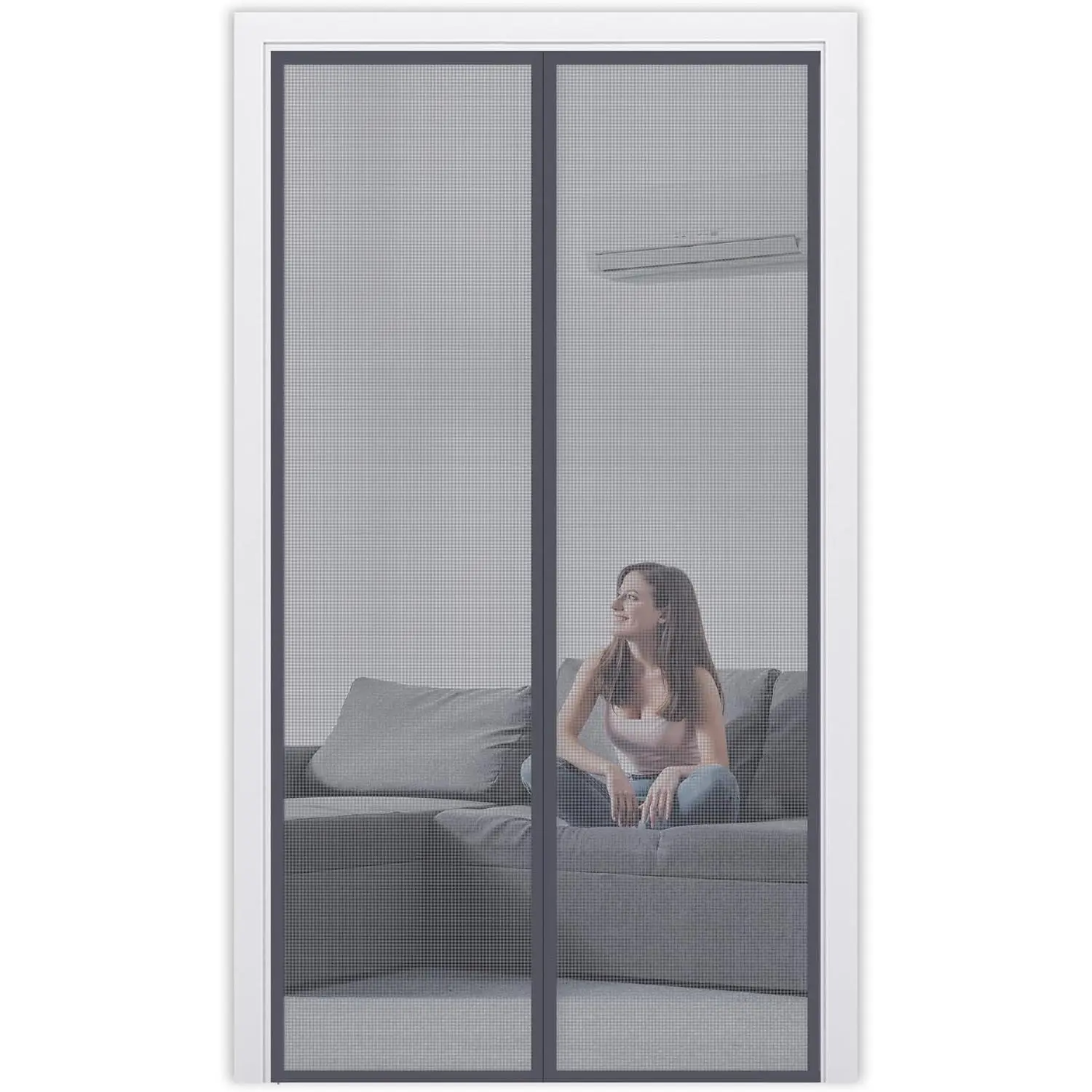 Fiberglass  Screen Door Mesh - Heavy Duty Magic Door Screen Closure with  for Sliding, Patio, , Front and  Door,  and Pet Friendly, Easy Install Gray