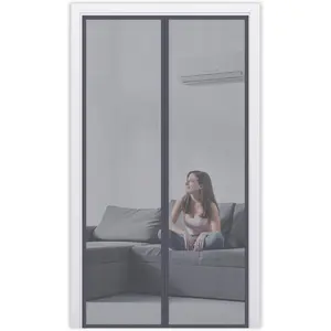 Fiberglass  Screen Door Mesh - Heavy Duty Magic Door Screen Closure with  for Sliding, Patio, , Front and  Door,  and Pet Friendly, Easy Install Gray