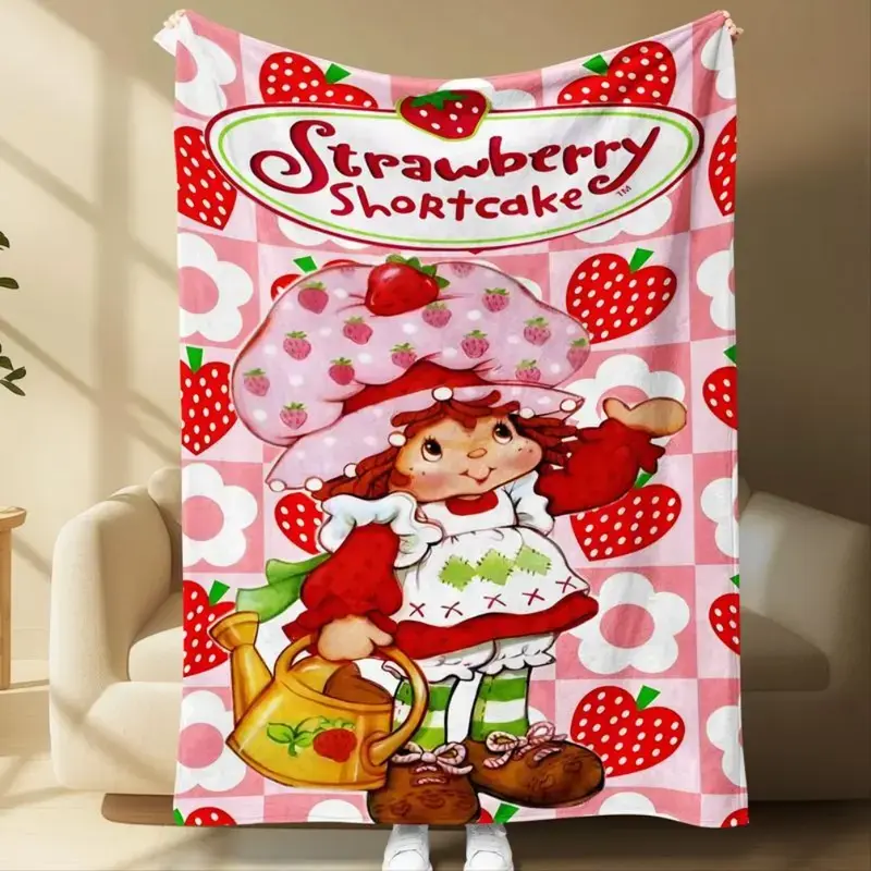 Super soft flannel fleece throw blanket, cute retro cartoon strawberry design, cozy plush blanket for sofa, couch, bed, perfect gift idea, cartoon blanket, Halloween and Christmas gifts, flannel material, flannel material, Halloween and Christmas gifts