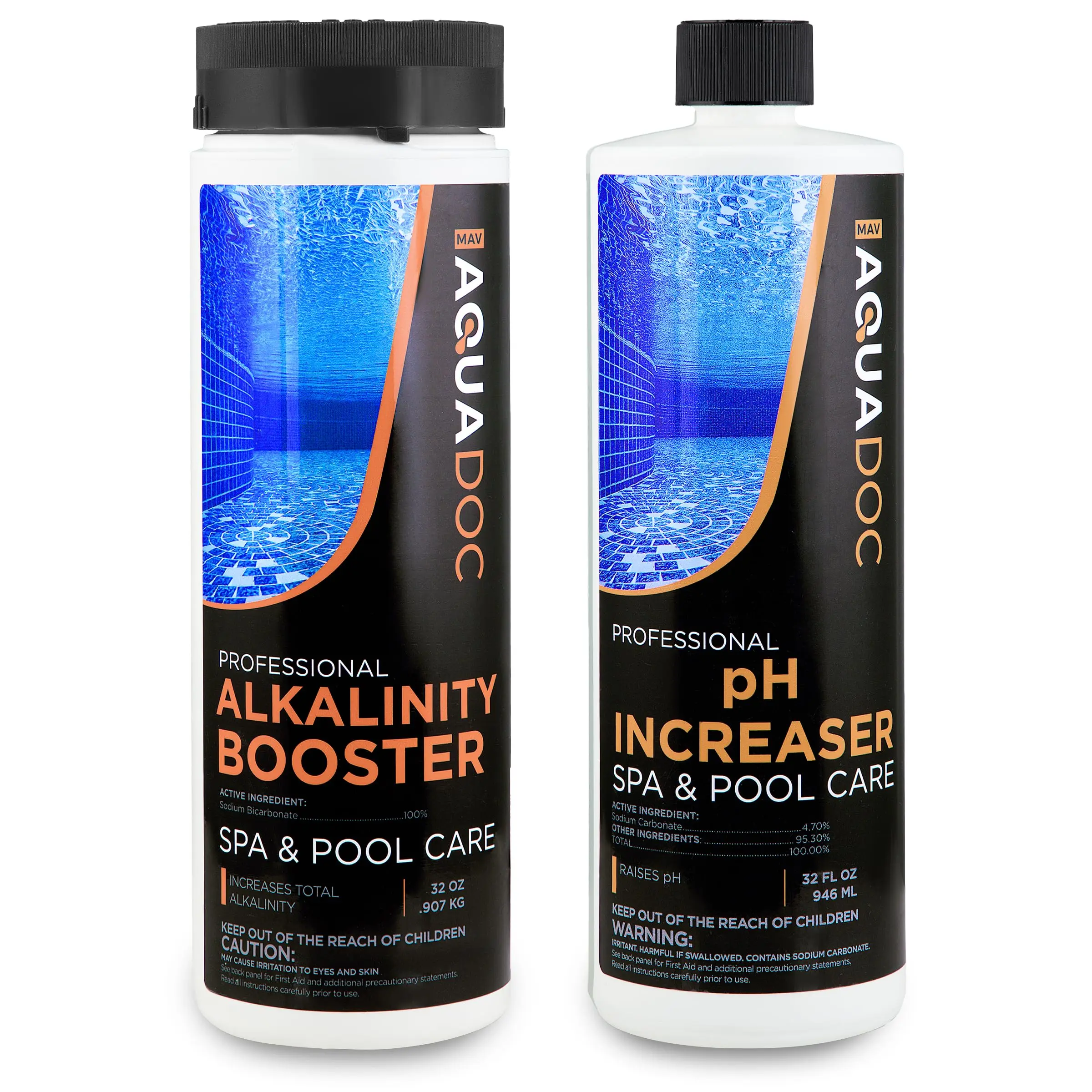 AquaDoc Hot Tub Alkalinity & pH Increaser Bundle - 32oz pH Up, 32oz Alkalinity Booster, Fixes Scale Buildup, Balances Water Chemistry, Made in USA for Hot Tub Owners