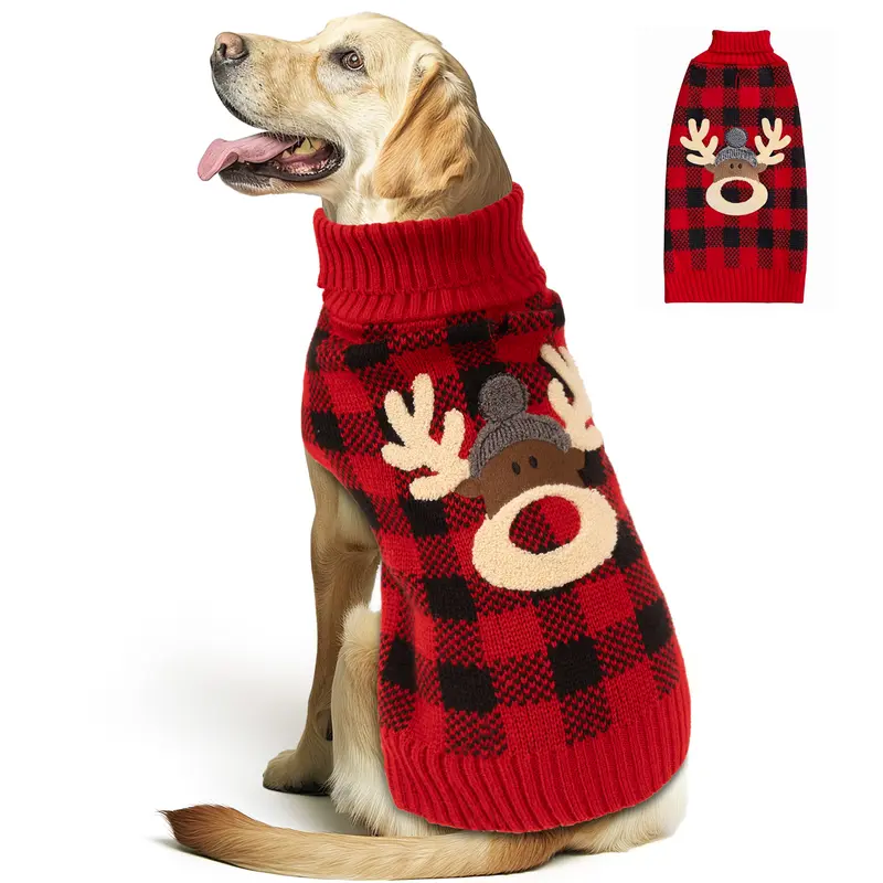 KYEESE Cozy Christmas Dog Sweater with Reindeer Pattern Festive Pet Costume Cute Holiday Outfit for Pets
