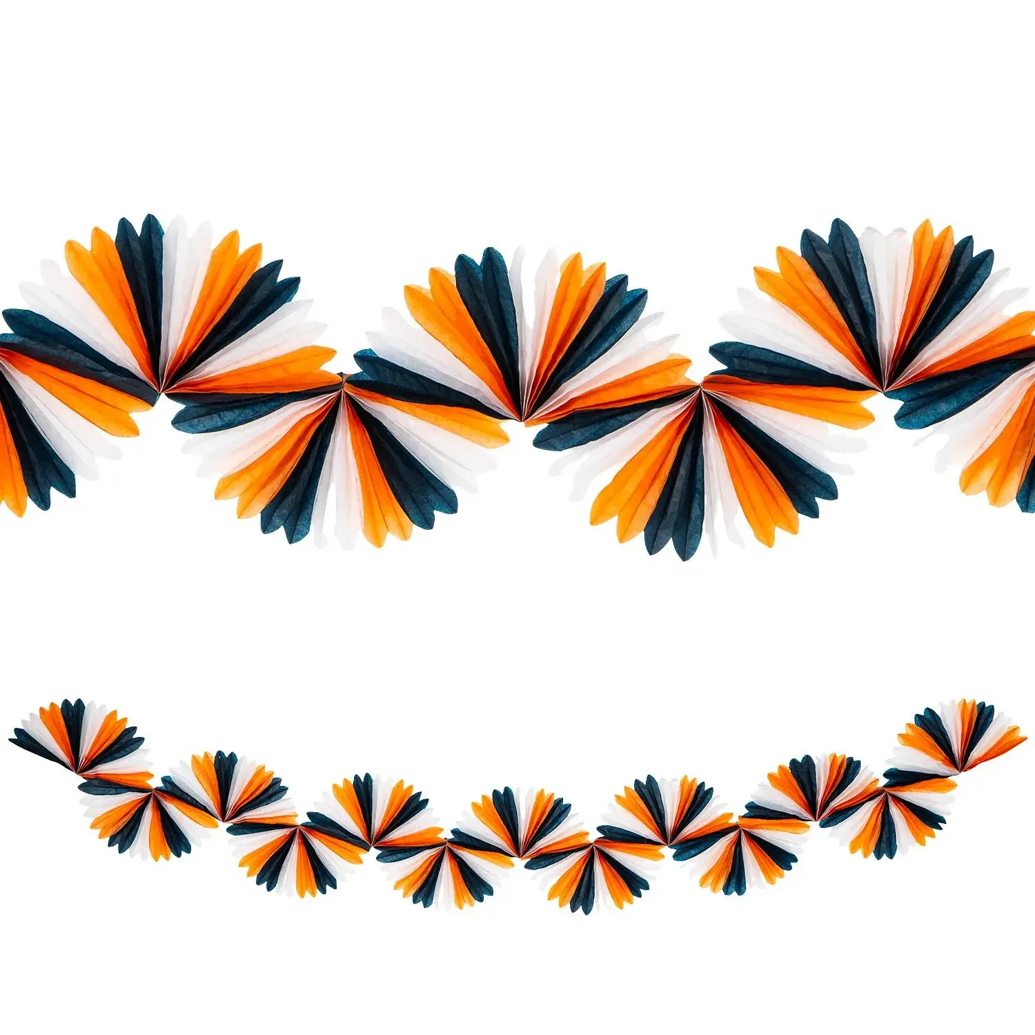 Halloween Orange, Black & White Honeycomb Tissue Fan Garlands Set - 9 ft, 3 Pcs