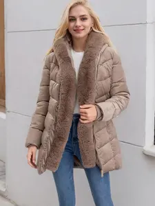Red Marine Women's Mid-Length Velvet Jacket with Rabbit Fur Lining - Stylish Zipper Cardigan for Winter Warmth and Comfort vest jacket