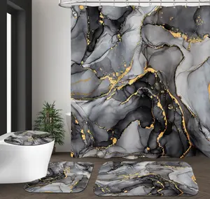 4 Pcs Marble Shower Curtain Sets with Rugs