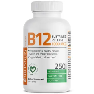 Bronson Vitamin B12 1000 mcg (B12 Vitamin As Cyanocobalamin) Sustained Release Premium Non GMO Tablets Supports Nervous System, Healthy Brain Function and Energy Production Healthcare Fitness