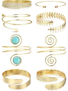 8 Pcs Arm Cuff Upper Arm Band Cuff Bracelets for Women Minimalist Simple Boho Style Jewelry Coil Bangle Gold Silver Adjustable Open Armlet Armband Costume Jewelry Set Modern Fashion Accessories