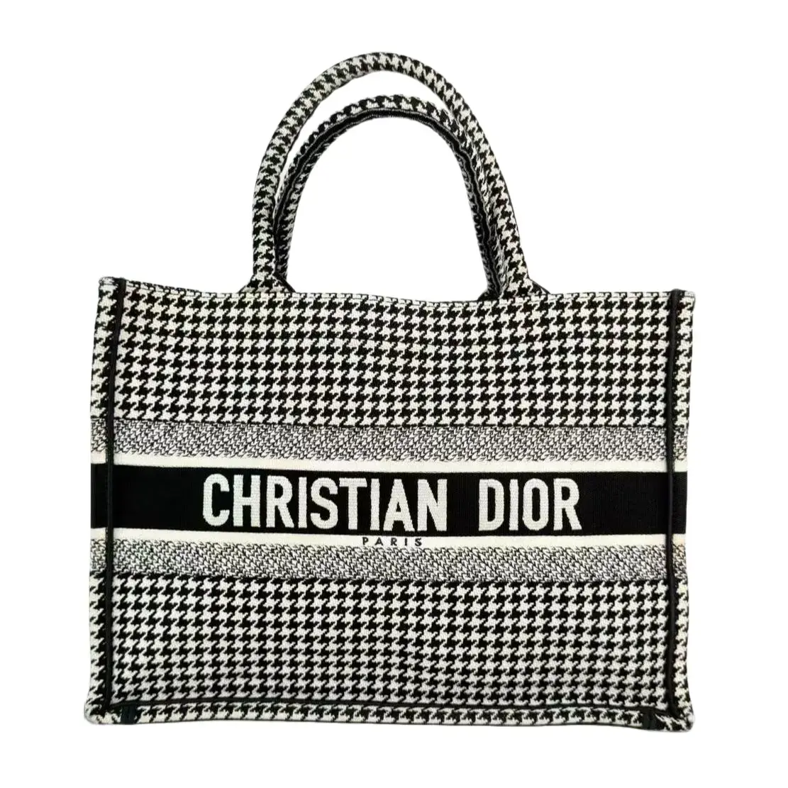 Pre-owned Dior Fabric Tote Bags Medium Book Houndstooth Canvas Tote Bag