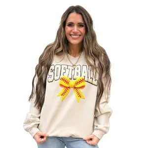 FAUX Bow Yarn Softball or Baseball Bow, Crochet Sports, Softball Mom Sweatshirt