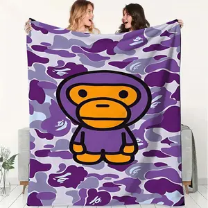 Soft and Adorable Monkey Hooded Flannel Blanket,Bright Purple Orange Camouflage Patterns Stylish Cute Cover Blanket, Soft Fluffy Warm Blanket,Outdoor Sports Blanket,Gift Blanket, Suitable Living Rooms,Sofas,Offices,Camping,Travel.