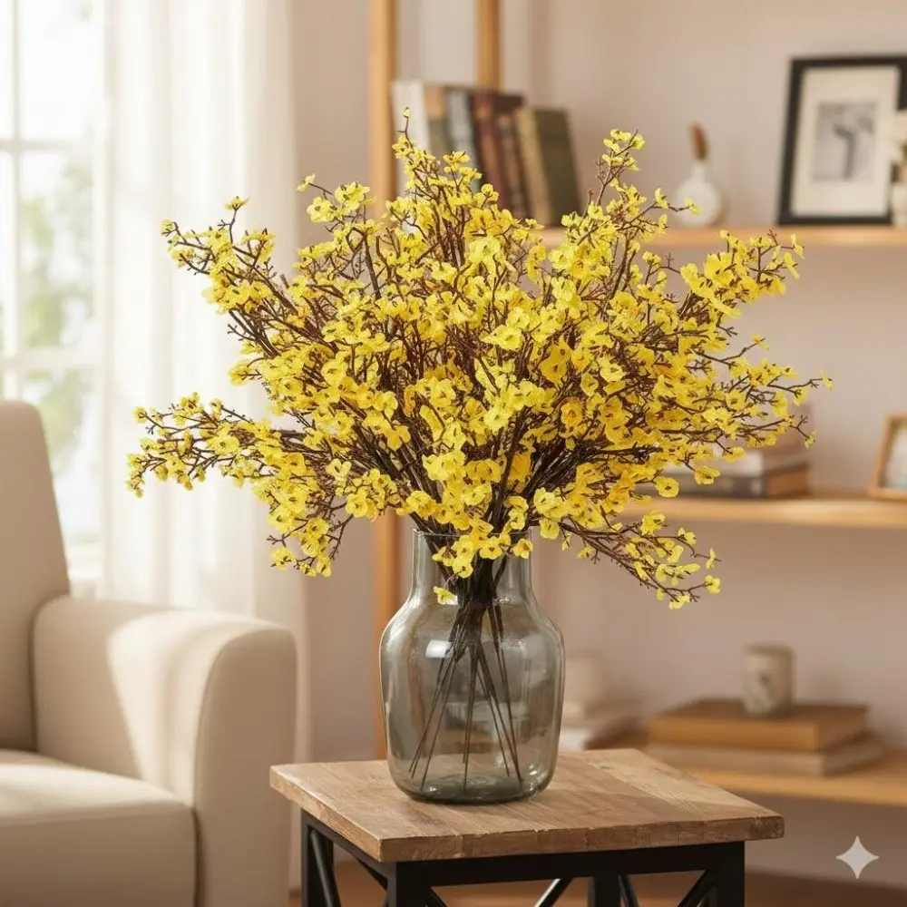 Everlasting Cherry Blossom & Baby's Breath Floral Bouquet, Nordic Style Hydroponic Vase Decor for Living Room Bedroom, Faux Flower Centerpiece Wedding Home Art, Maintenance-Free Dried Arrangement, Year-Round Home Decoration, Decorative Flowers