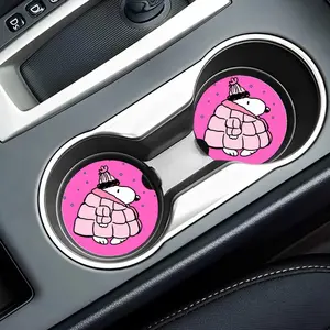 Dog with Puffer Jacket Car Coaster Set - Festive Design for Vehicle Cup Holders - Durable & Stylish Car Accessories