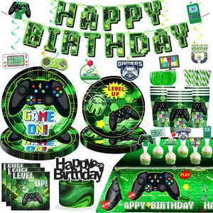 174-Piece Video Game Party Set Plates, Napkins, Banner, Cake Toppers & More for 25 Guests