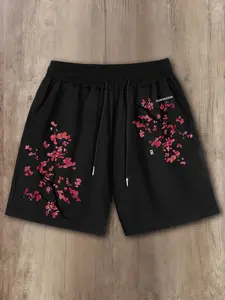 TikTok Viral Plum Blossom Floral Print Shorts - Oversized Streetwear Shorts, Soft & Comfortable Drawstring Style, Perfect for Summer Daily Wear, Gym, Beach and Casual Outings