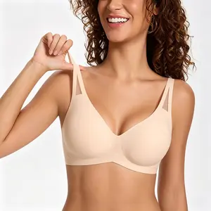 CUTEIO Wireless Jelly Mesh Triangle Strap Bra, Seamless Comfort Everyday Bralette ,Bras for Women - Deep V No Underwire Bralette with Support - Seamless Comfortable Lightly Padded T-Shirt Bra-BA1225