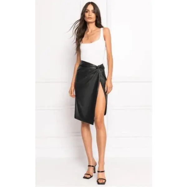 LAMARQUE NUBIA LEATHER SARONG SKIRT IN BLACK