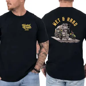 Wet & Hard Concrete Worker T-Shirt, Cement Truck Construction Graphic Tee, Funny Blue Collar Work Shirt for Concrete Workers, Gift for Construction Crew