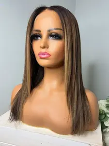 A 14 inch soft Highlight Brown Straight Hair wig with a hair density of 150 and a size of 13x4100% human hair. It is a lace forehead wig with pre trimmed fetal hair, suitable for women's daily wear Lace Front Wig Lace Straight Wigs