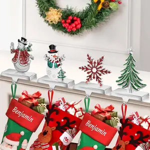 Set of 4 Christmas Stocking Holders for Mantle, Weighted Snowflakes Stocking Hangers for Fireplace Christmas Tree Christmas Decorations