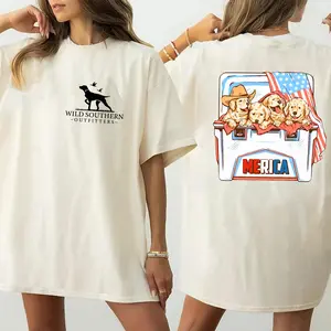 Comfort Colors Cute Golden Retriever Dogs T-Shirt, 4th of July Dog Lover Tees, Independence Day T-Shirt, Simply Printed Graphic Shirt