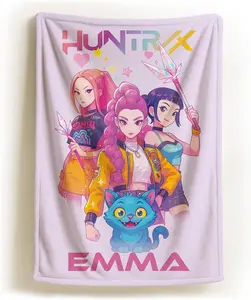 Custom Demon Pop Hunters Movie Blanket, Korean Pop Demon Hunter Merch– Huntrix Design Soft Flannel/Minky/Sherpa Throw, Cozy Anime Gamer Fleece, Unique Gift Huntrix Blanket & Gaming Fans