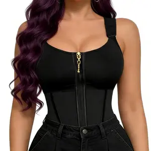 Waist Shapewear for Women with Bra Tummy Control Girdle Workout Shapewear 17-Bone Zip Adjustable Shoulder Strap