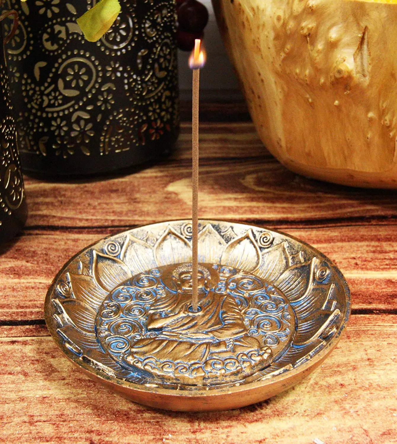 Ebros Shakyamuni Buddha Meditation Lotus Incense Stick Holder Burner - Wide, Round Size 5"L x 1"H, All Seasons Home Decor Statue, Ideal Gift for Home Supplies Enthusiasts