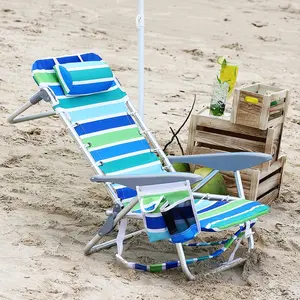 Lightweight 5-Position Folding Backpack Beach Chair Set – Reclining Outdoor Lounger with 300LBS Capacity, Cup Holder, Phone Pocket, Towel Bar, Backpack Straps – Portable Camping & Beach Furniture