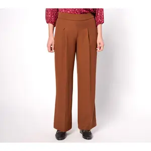 Isaac Mizrahi Live! Petite Timless Twill Wide Leg Pants with Pleat
