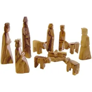 Olive  's Nativity Scene - 12- Indoor Wooden Nativity Set,  in Bethlehem, with Pictorial Story Booklet & Authenticity Certificate, 3-Inch Figures