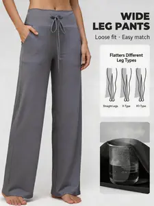 NunuFlex 1/2 Pack Women's Wide Leg Pants Soft Stretchy Fabric with Side Pockets & Elastic Drawstring Waistband for Casual Gym Office Pajama Sweatpants Elegant Womenswear Wide leg Fit Breathable Fabric