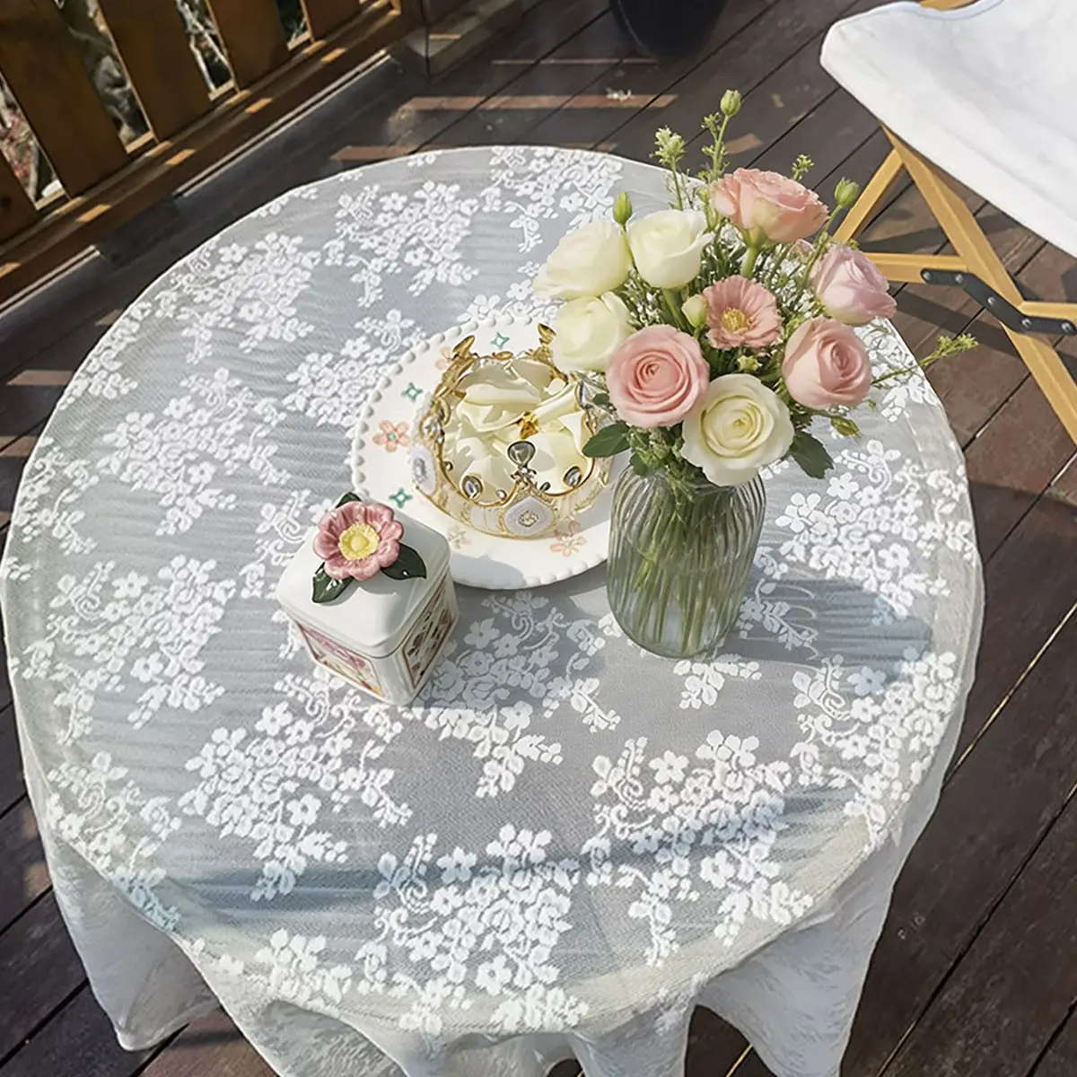 French Vintage Floral Tablecloth, Luxury Atmosphere Dining Decor, Small Round Coffee Table Cover, Elegant Home Decoration, Ambiance