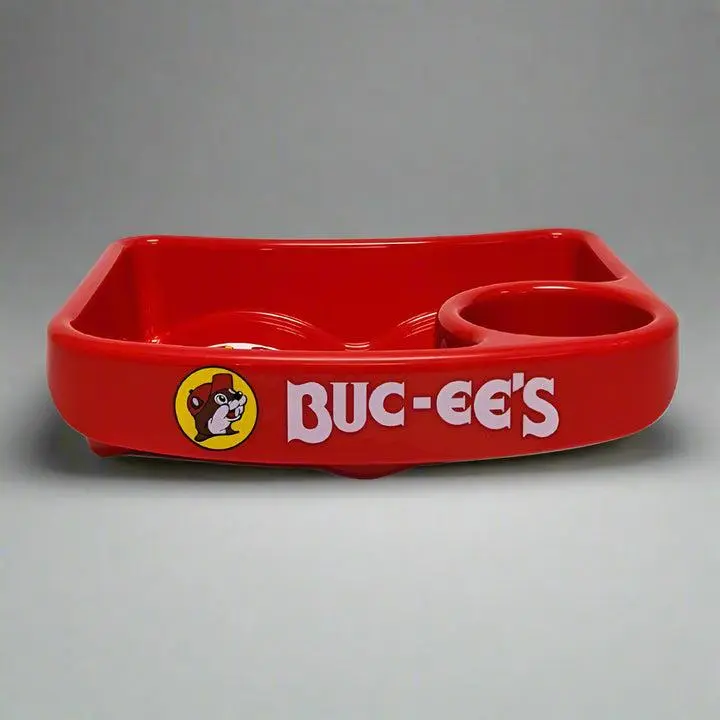 Buc-ee's Lap Tray Portable BPA-Free Meal & Play Tray with Cup Holder Durable Plastic Secure Compartments for Cups Additional Space for Food Items Safe Usage Ideal for Picnics Parties