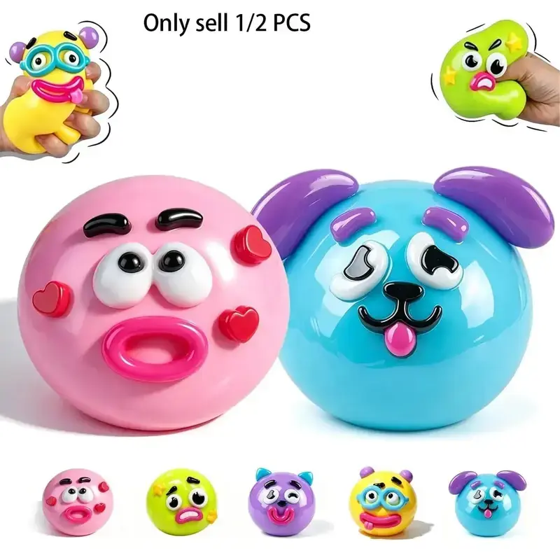 NEW Smushers Squishy Cutie Toy, Funny Face Curiosities Dog Face Swap Squishy Soft Moldable Multisensory Stress Relief for Anxiety Safe Maltose Material Portable Sensory Decompression Gift Party Favors
