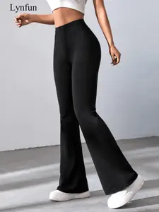 Women's High-Waisted Bell Bottom Pants, Slim Fit Yoga Workout Compression Tights, Comfortable Stretchy Casual Long Pants for Dance and Yoga