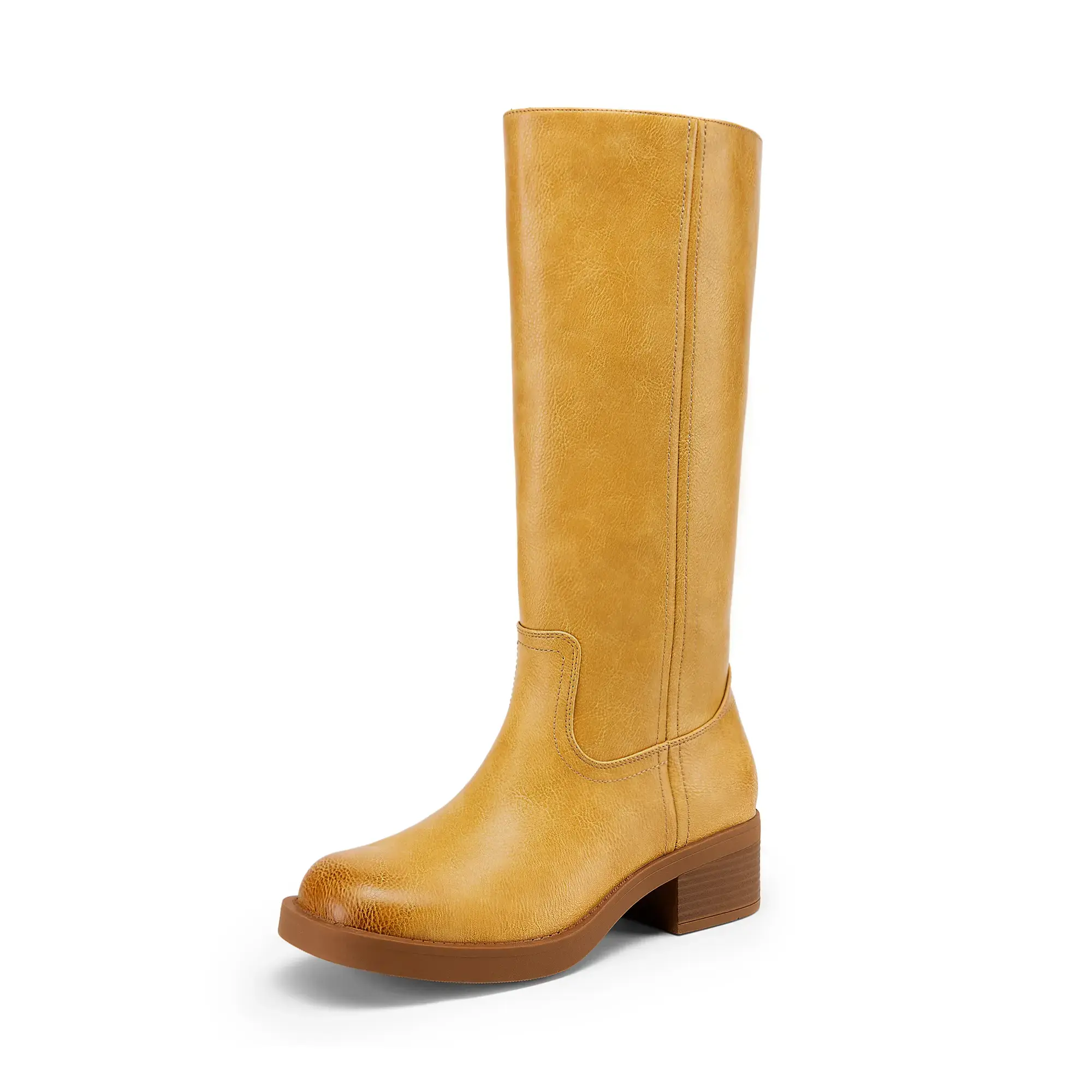 Womens Brynn-Knee High Boots Square Toe Platform Chunky Block Heel Banana Campus Boots- for Women Comfortable Low Heel Side Zipper Womens Riding Tall Boots,back to school,back to school haul