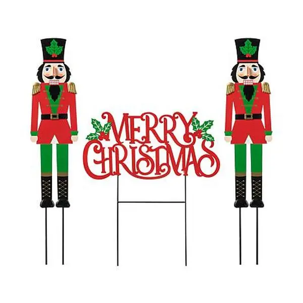 Glitzhome 2pc. Metal Nutcracker and Merry Christmas Yard Stake